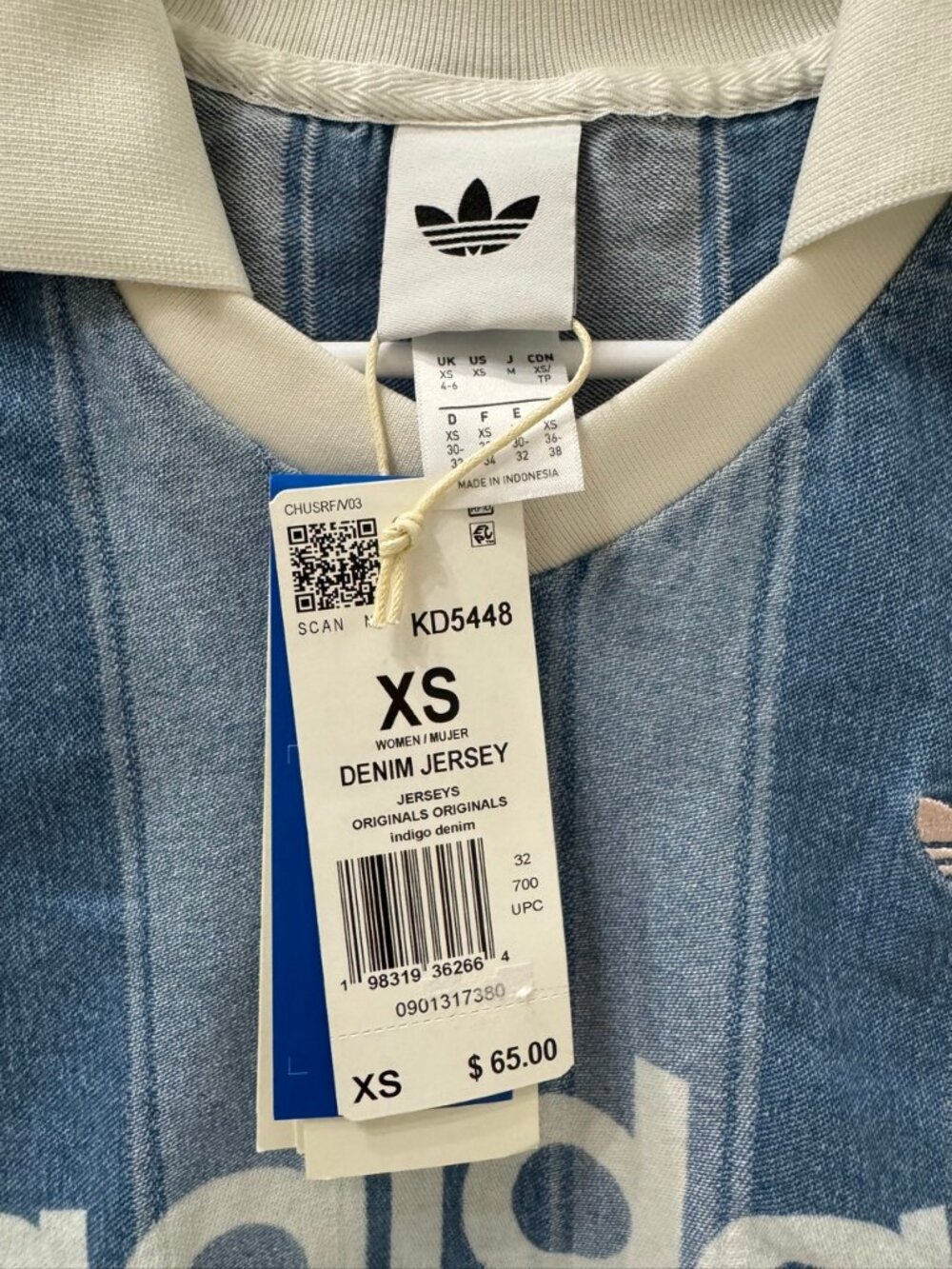 Adidas Originals Denim Jersey Indigo Denim Women's XS NWT